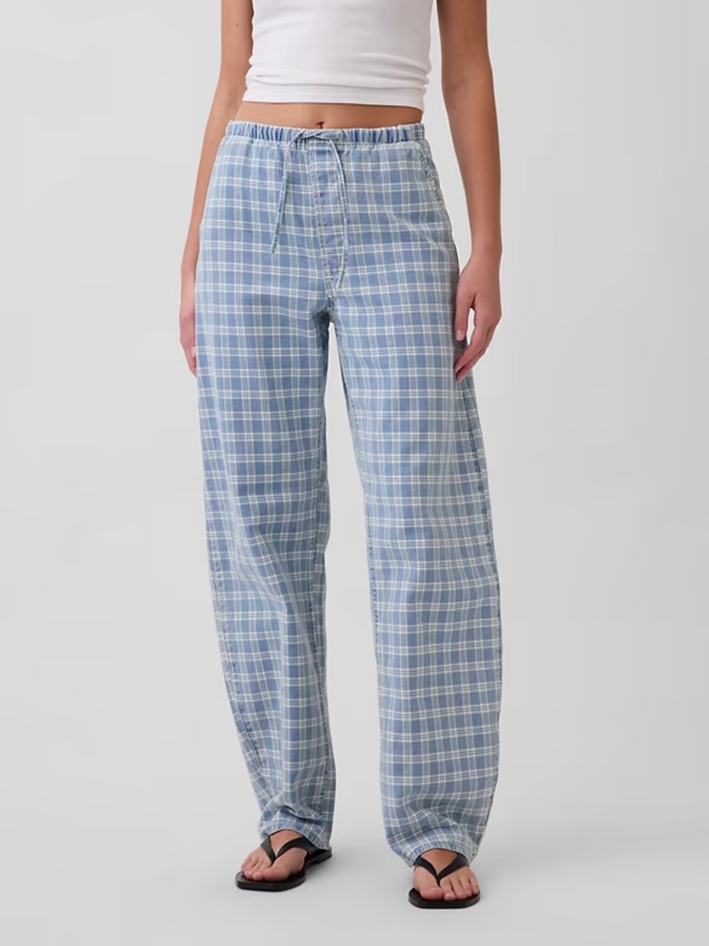 GAP High Rise Easy Barrel Jeans in Light Indigo Plaid